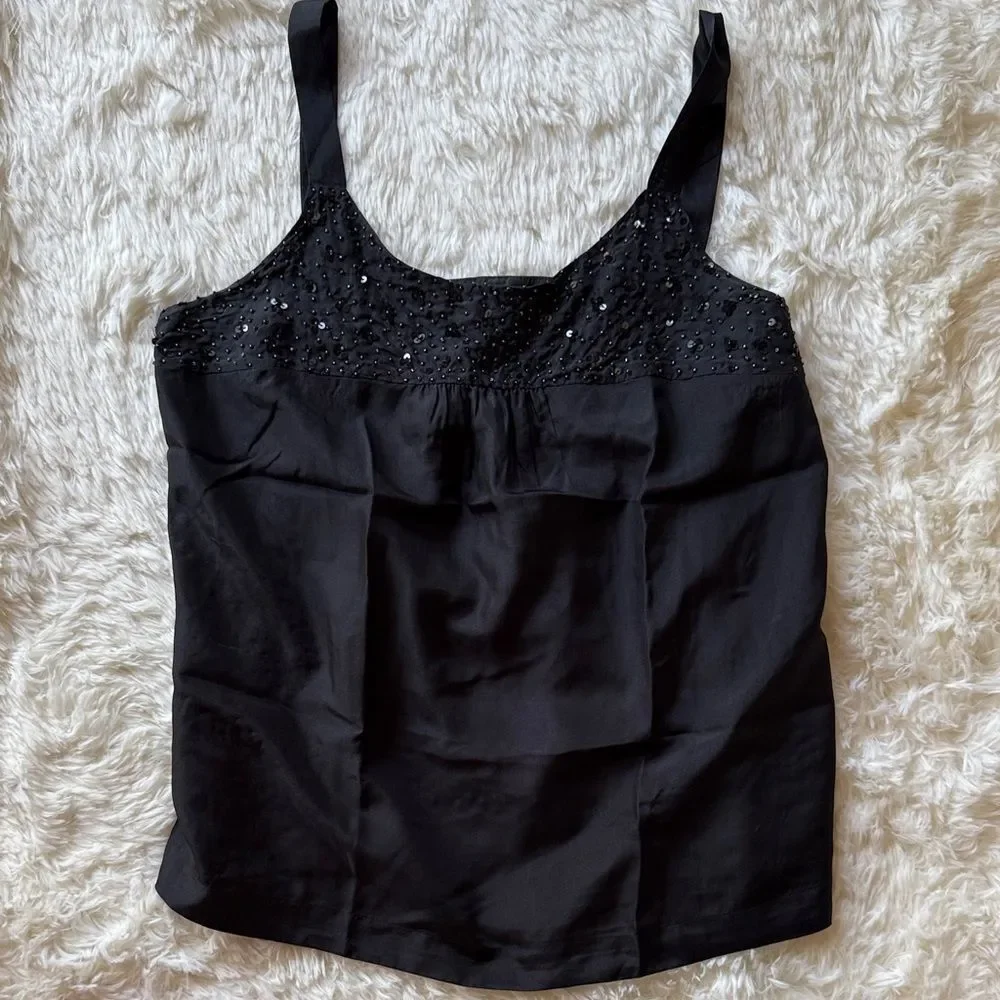 Eileen Fisher Black Camisole with Beaded Detail